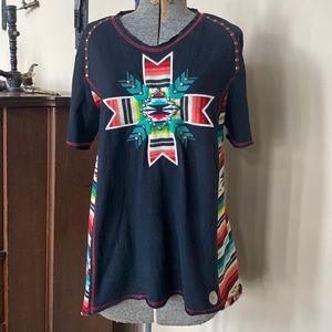 Festive DOUBLE D RANCH Aztec Embroidered Top Blouse